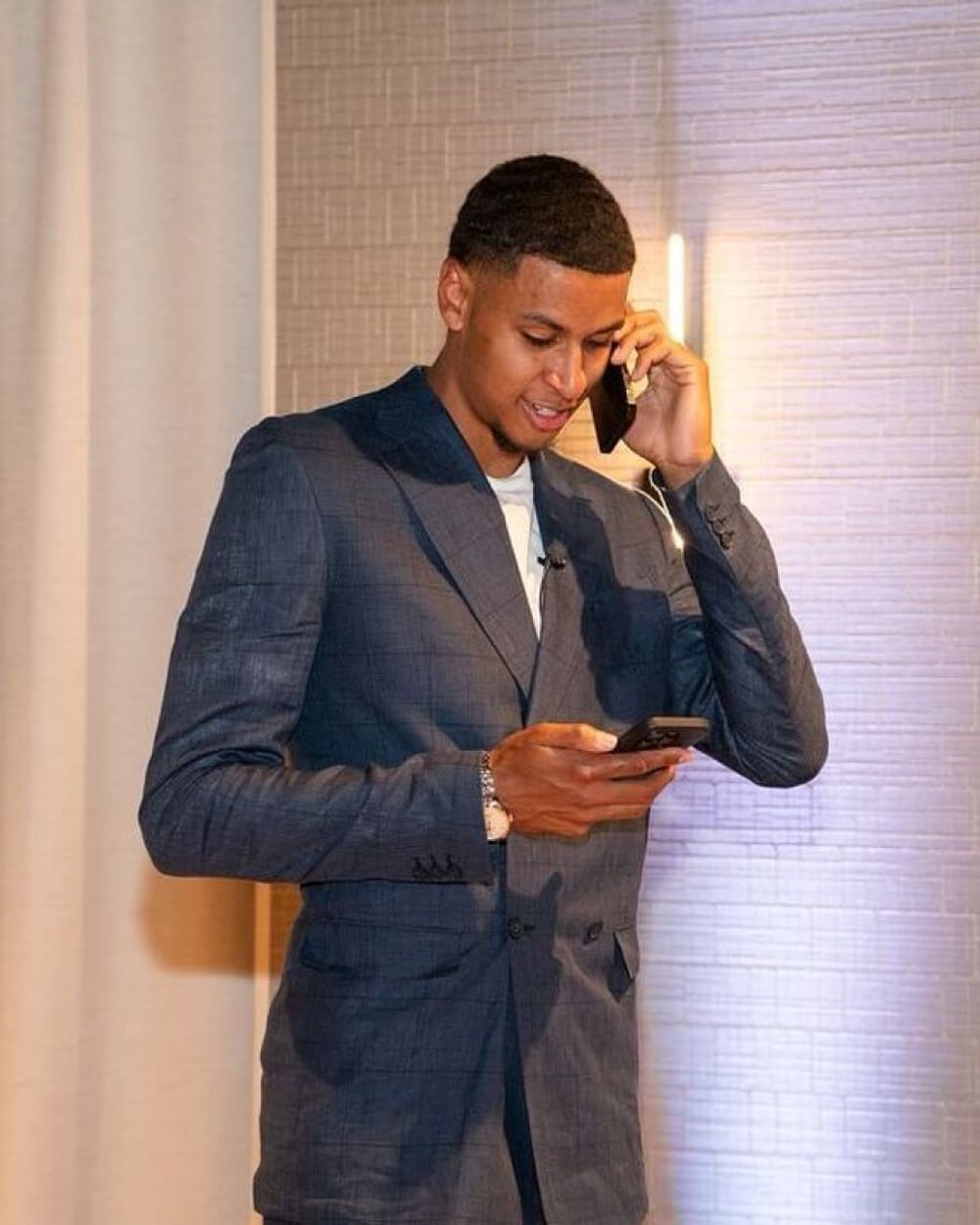 Double-breasted Gray Suit with T-Shirt