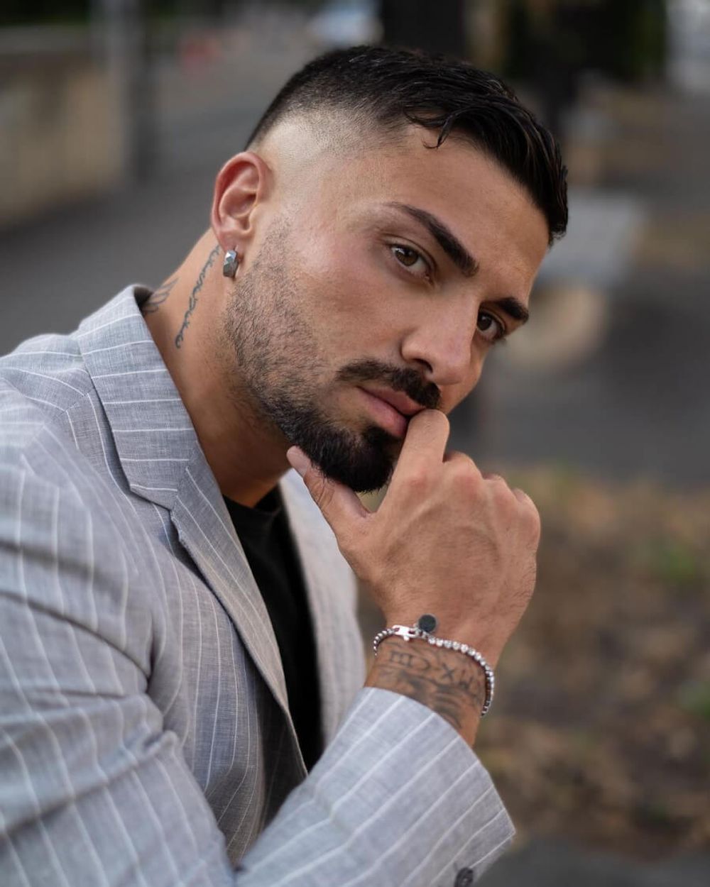 Striped Gray Suit with Black Loafers