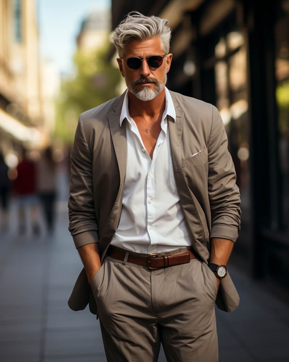 Tan Suit with White T-Shirt