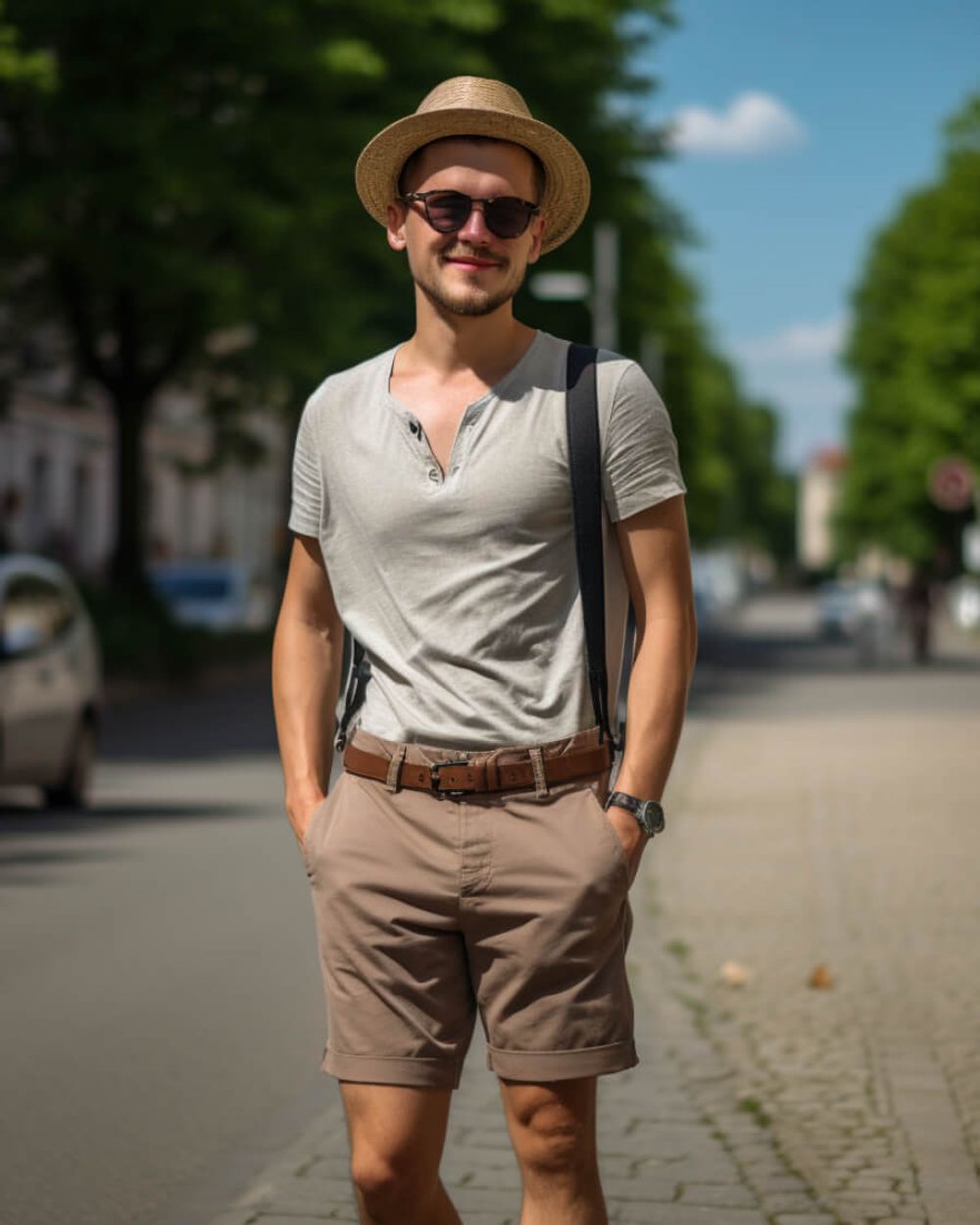 Beige Bermuda Shorts with Hat