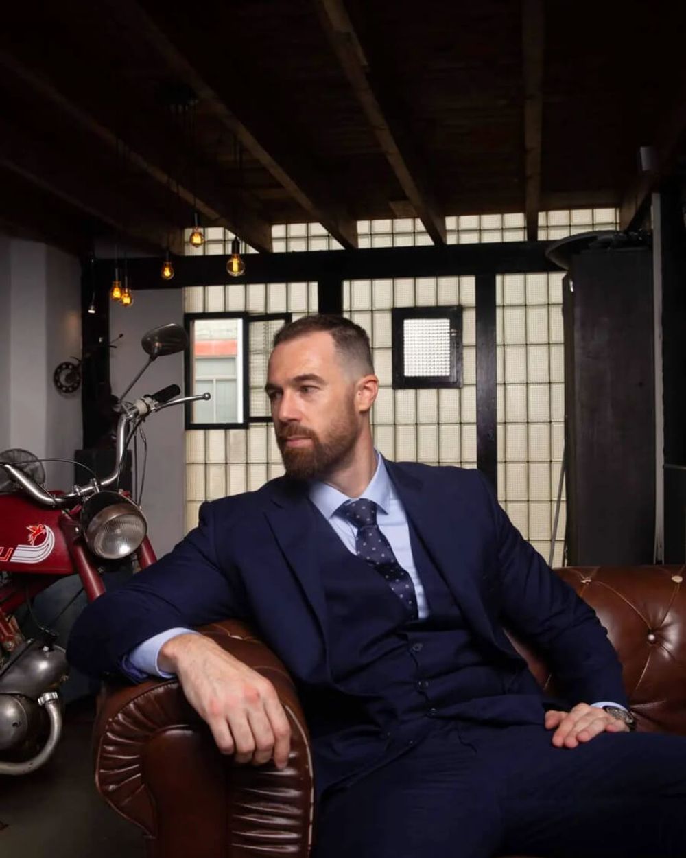 Business Navy Blue Suit with Blue Tie