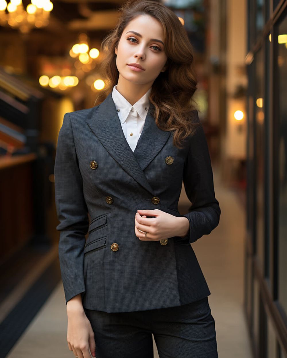 Ladies double breasted trouser suit store