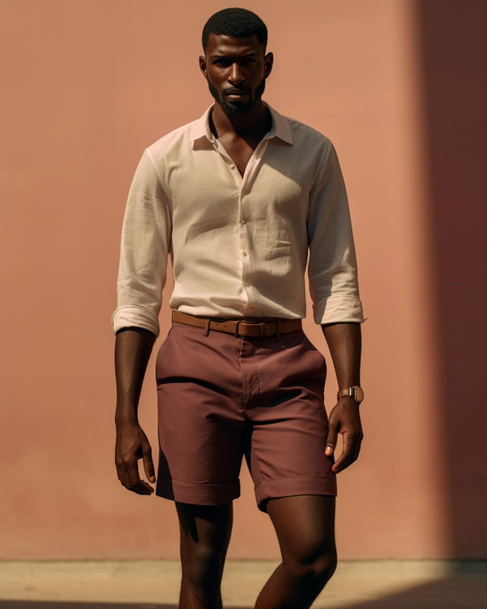 Yellow Linen Shirt with Terracota Bermuda Shorts