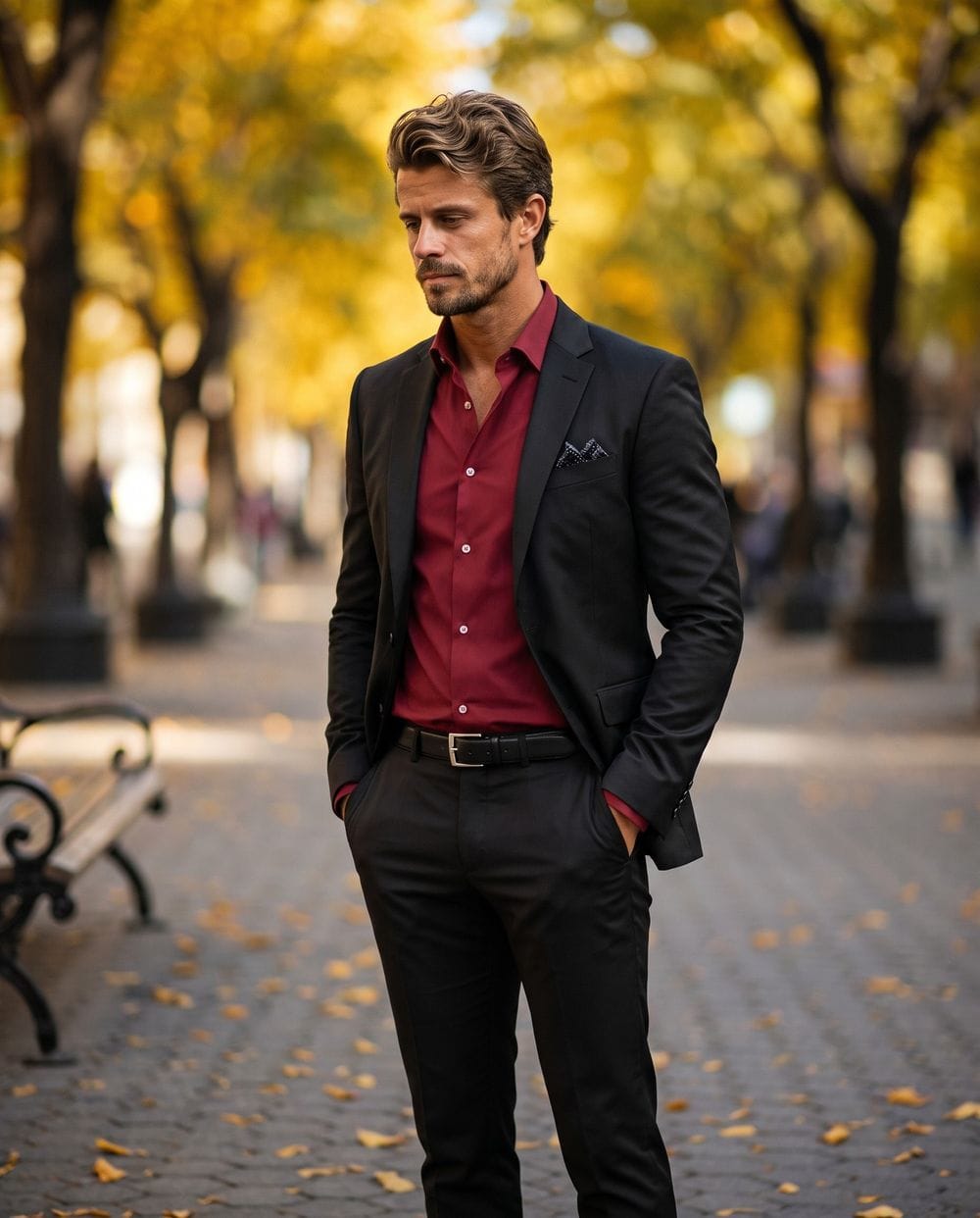 Red Shirt with Black Suit