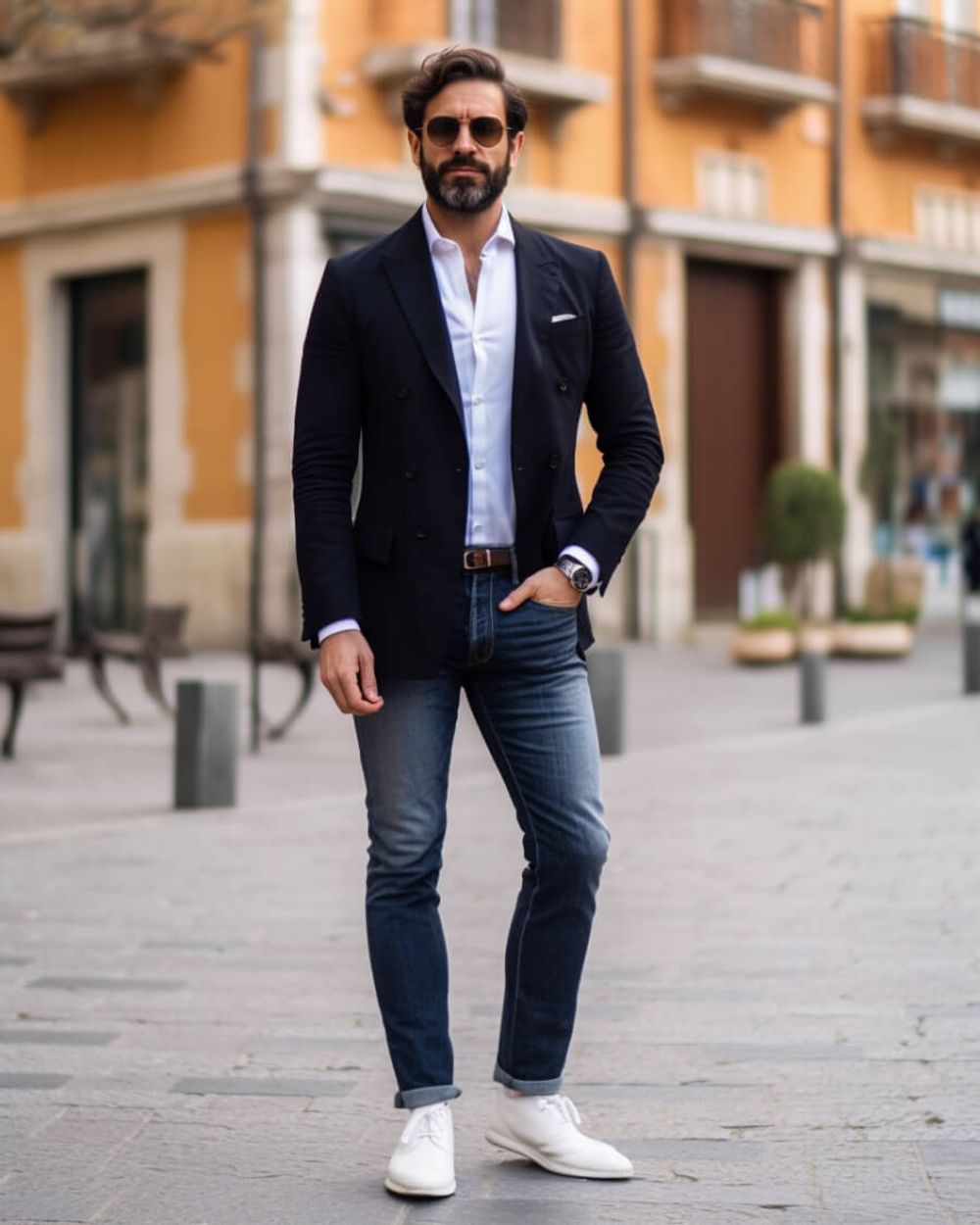 Blue coat with jeans sale