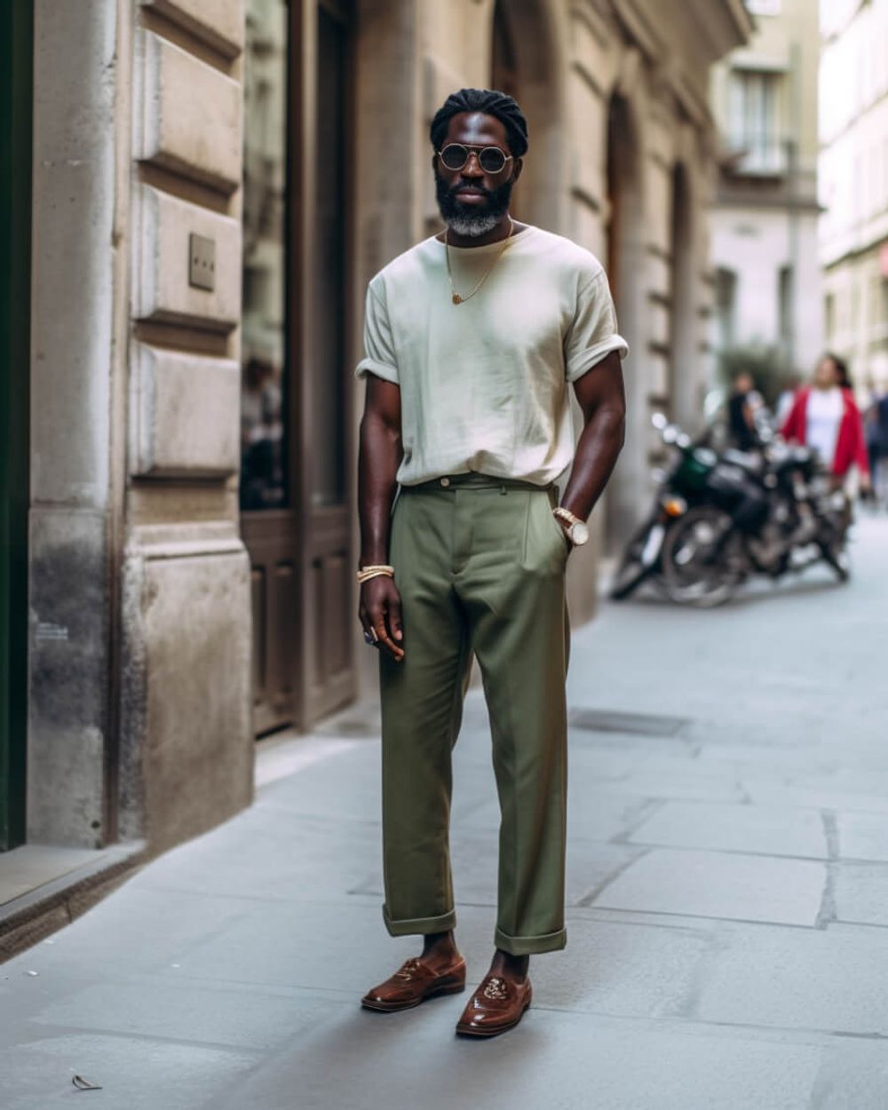 Olive Pants with White T Shirt Hockerty