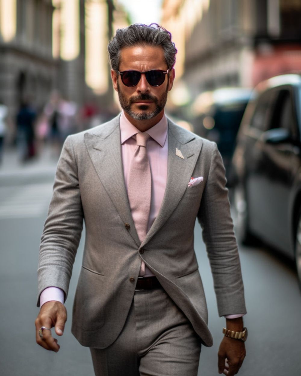 Traje Gris Elegante con Camisa y Corbata Rosa Hockerty