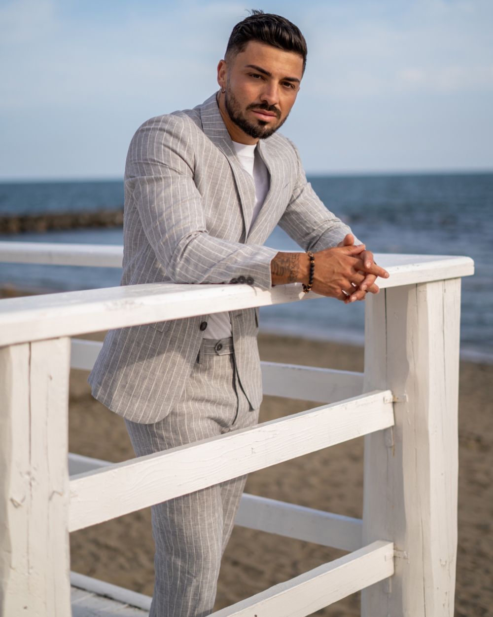 Brisk Gray Striped Suit with Black Loafers