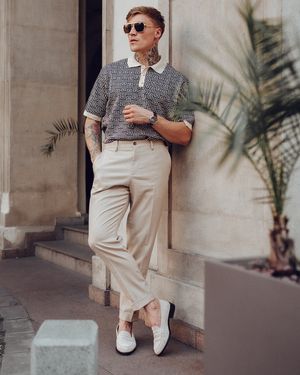 Cream Trousers with White Loafers