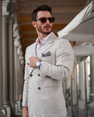 Gray 6 buttons Double-breasted Suit