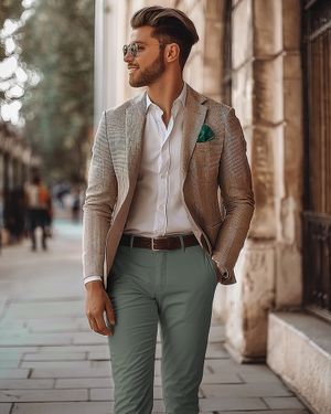 Beige Dark Blazer and White Shirt