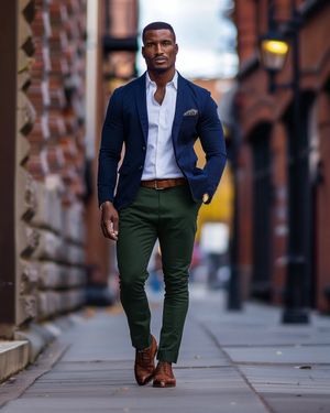 Navy Blue Blazer with Forest Green Chinos
