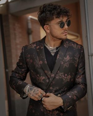 Black Floral Blazer with Black Shirt