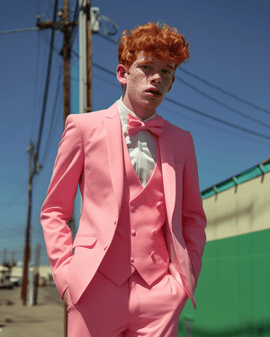 Pink Slim Fit Suit with Bow Tie