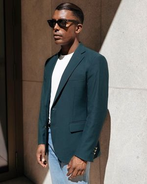 Deep Green Blazer with White T-Shirt