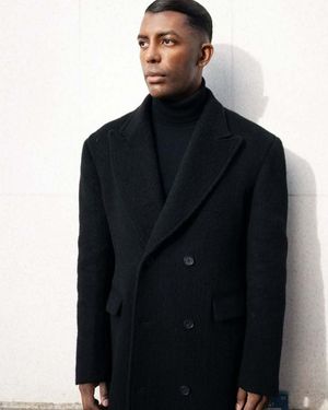 Black Wool Overcoat with Black Turtleneck