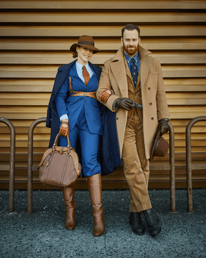 Alpaca Overcoat with Corduroy Brown Suit