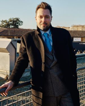 Black Wool Overcoat with Tweed Suit