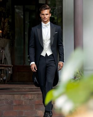 Black tailcoat with ivory vest and bow tie	