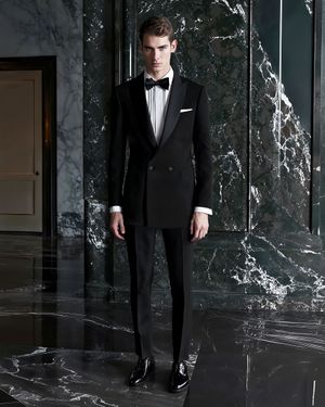 Classic black tuxedo with white dress shirt	