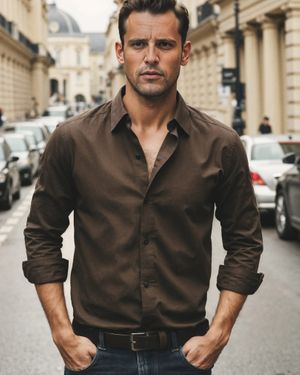 Chocolate Brown Shirt with Dark Jeans