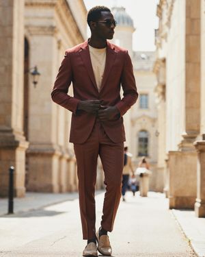 Terracotta Linen Suit with Beige Tee