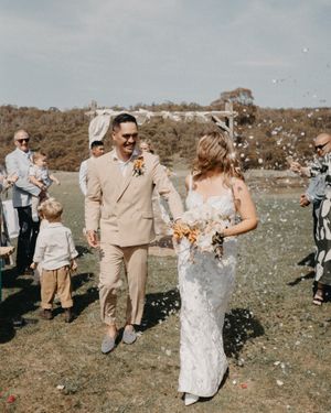 Light Beige Double-Breasted Suit with White Shirt and Loafers