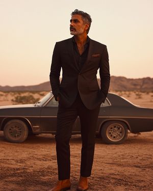 black-suit-brown-chelsea-boots-open-shirt