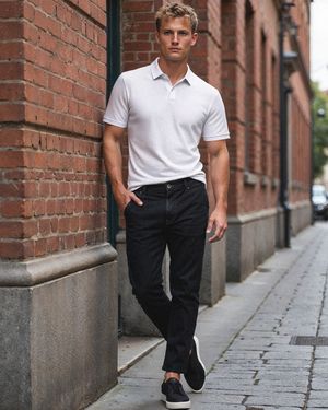 White Polo Shirt with Black Jeans
