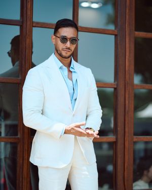 Ivory Linen Suit with Sky Blue Shirt
