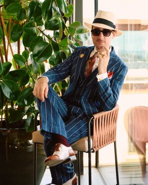 Retro Blue Pinstripe Suit with Two-Tone Brogues