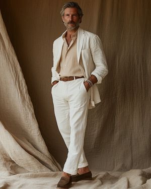 ivory-linen-suit-beige-shirt-brown-espadrilles