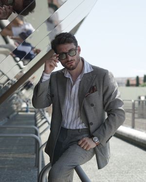 grey-checked-double-breasted-suit-striped-shirt