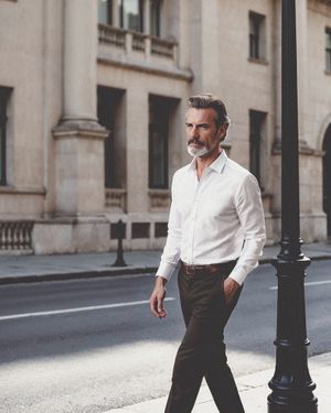 White Dress Shirt with Dark Brown Trousers and Brown Oxford Shoes