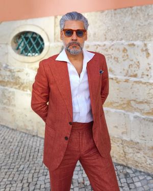 terracotta-linen-suit-white-linen-shirt