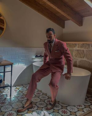 Dusty Rose Double-Breasted Suit with Shirt