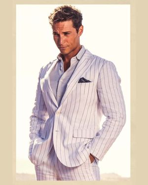 White Pinstriped Linen Suit with Shirt