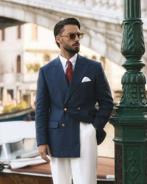 blue-double-breasted-blazer-white-linen-trousers