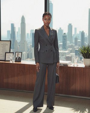 2pc 2 Btn Charcoal with Pinstripe Suit Classic Relax Fit Pleated Pant 19 Inch Bottom main image 0