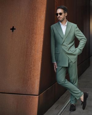Sage Green Suit with White Shirt