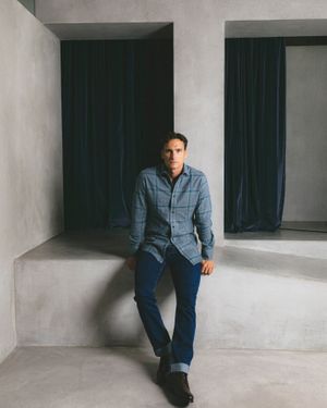 Blue Checked Shirt with Dark Blue Jeans