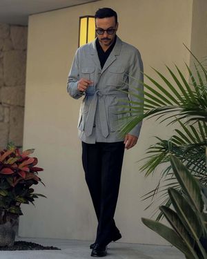 Light Grey Safari Jacket with Black Trousers