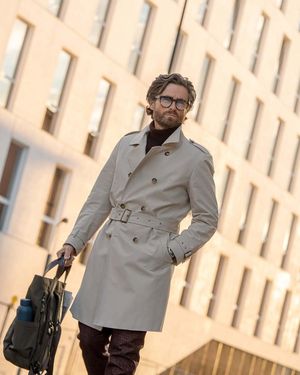 Cream Trench Coat with Textured Trousers