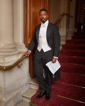Black Tailcoat with Ivory Brocade Waistcoat and Bow Tie