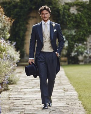 Navy Morning Coat with Beige Waistcoat and Formal Trousers
