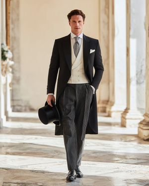 Black Morning Coat with Ivory Waistcoat and Pinstriped Trousers