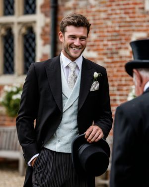 Black Morning Coat with Blue Waistcoat and Striped Trousers