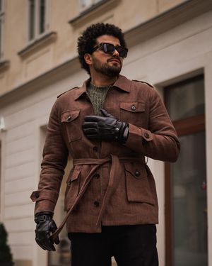 Brown Field Jacket with Knit Sweater