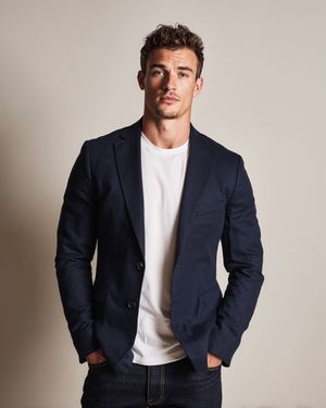 Navy Casual Blazer with White T-Shirt and Dark Jeans