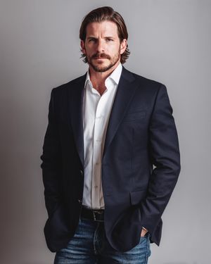 Navy Tailored Blazer with Crisp White Shirt and Dark Denim